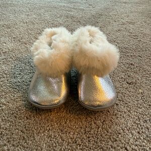 Janie and Jack Silver and White Kids Slippers